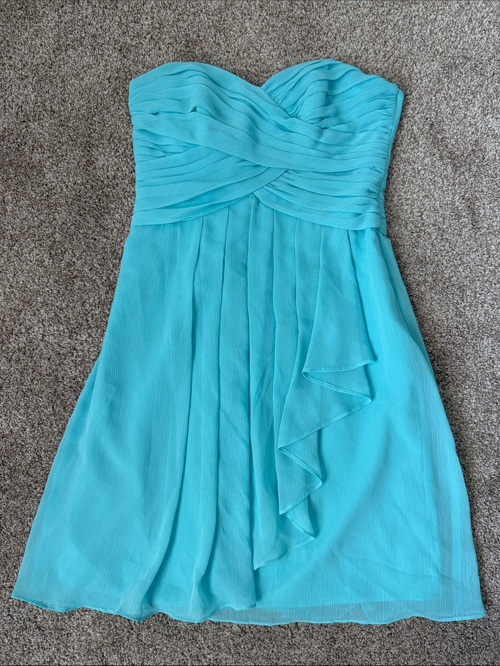 David’s Bridal Strapless Aqua Blue Chiffon Cocktail Dress